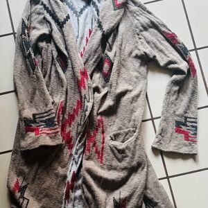 Biya by Johnny Was- Tribal Patterned Beige Embroidered Cardigan